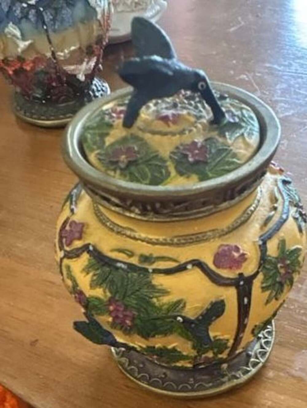 Vintage Hummingbird Trinket Box With Lid Yellow Flowers Musical